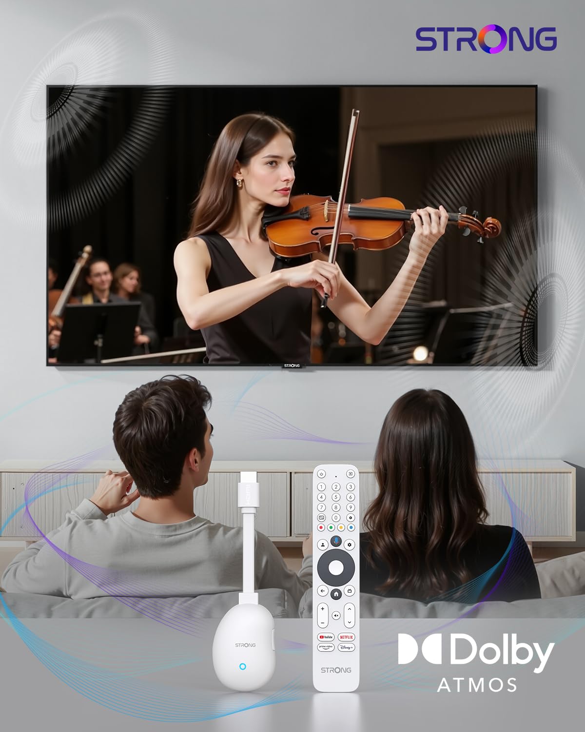 STRONG - 4K UHD Android TV Streaming Box - Leap-Neve - Google TV HDMI Stick - Wi-Fi 6 - Chromecast integrato - Compatibile con il controllo vocale Google - Dolby Vision-Atmos - Bianco