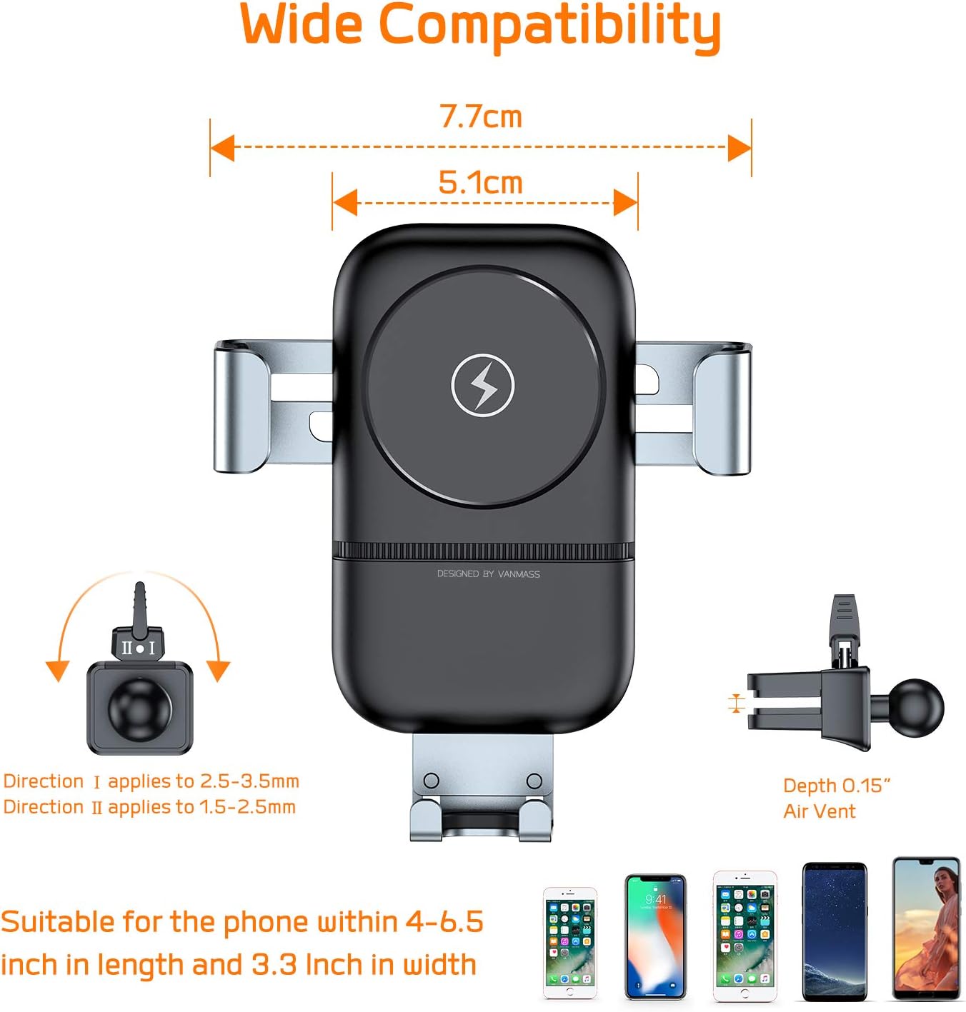 VANMASS Wireless Car Charger Mount, Automatic Clamping Gravity Sensor Car Phone Mount, 10W 7.5W Qi Fast Charging Air Vent Phone Holder Compatible with S10 S9 Note 10 9, Phone 11 Pro Max Xs XR X 8