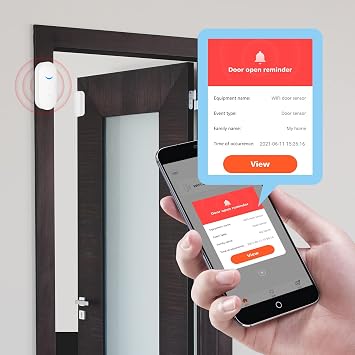WiFi Door and Window Sensors,Tuya Smart Alarm with Free Notification APP Control Home Security Alarm System, No Hub Required,Compatible with Alexa, Google Home (4-pack)