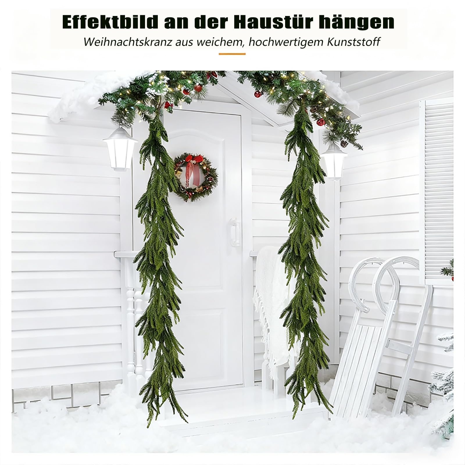 Weihnachtsgirlande，tannengirlande，Artificial Christmas Garland, Lifelike Norfolk Fir Garland，for Christmas Decorations Indoor and Outdoor Use, Railing and Door Frame(2pcs,6ft)