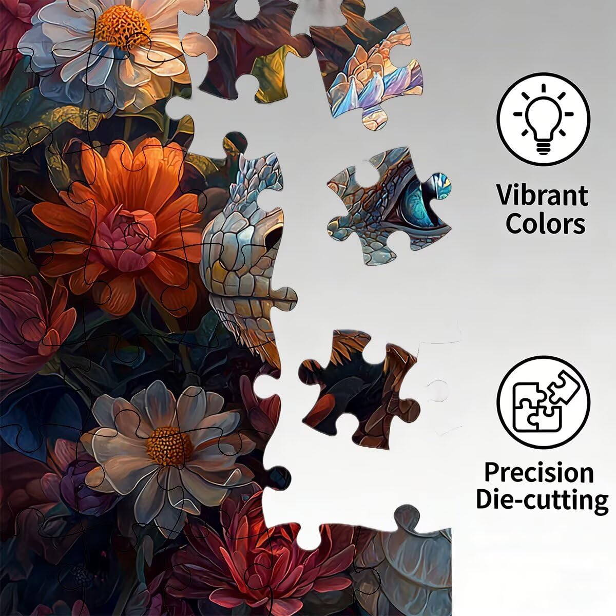 Puzzle 1500 elementów dla dorosłych, puzzle 1500 elementów smoka, kwiaty puzzle dla dorosłych z wykwintnym pudełkiem do pakowania, gry edukacyjne, duże drewniane puzzle na prezent dla kobiet