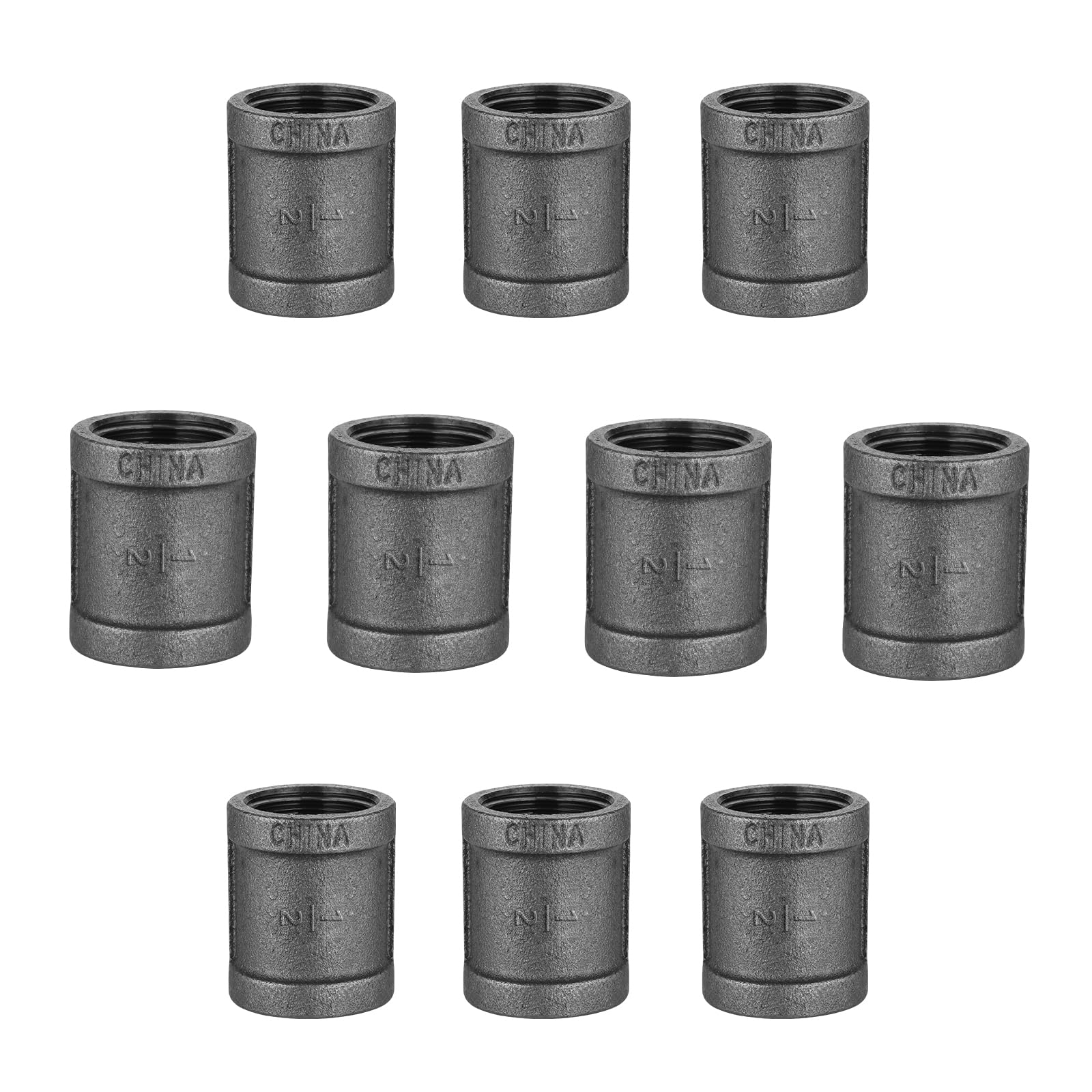 1/2" Pipe Fitting Coupling, Home TZH 10 Pack Malleable Iron Cast Pipe Coupling for Steam-punk Vintage Shelf Bracket DIY Plumbing Pipe Decor Furniture (10, 1/2")