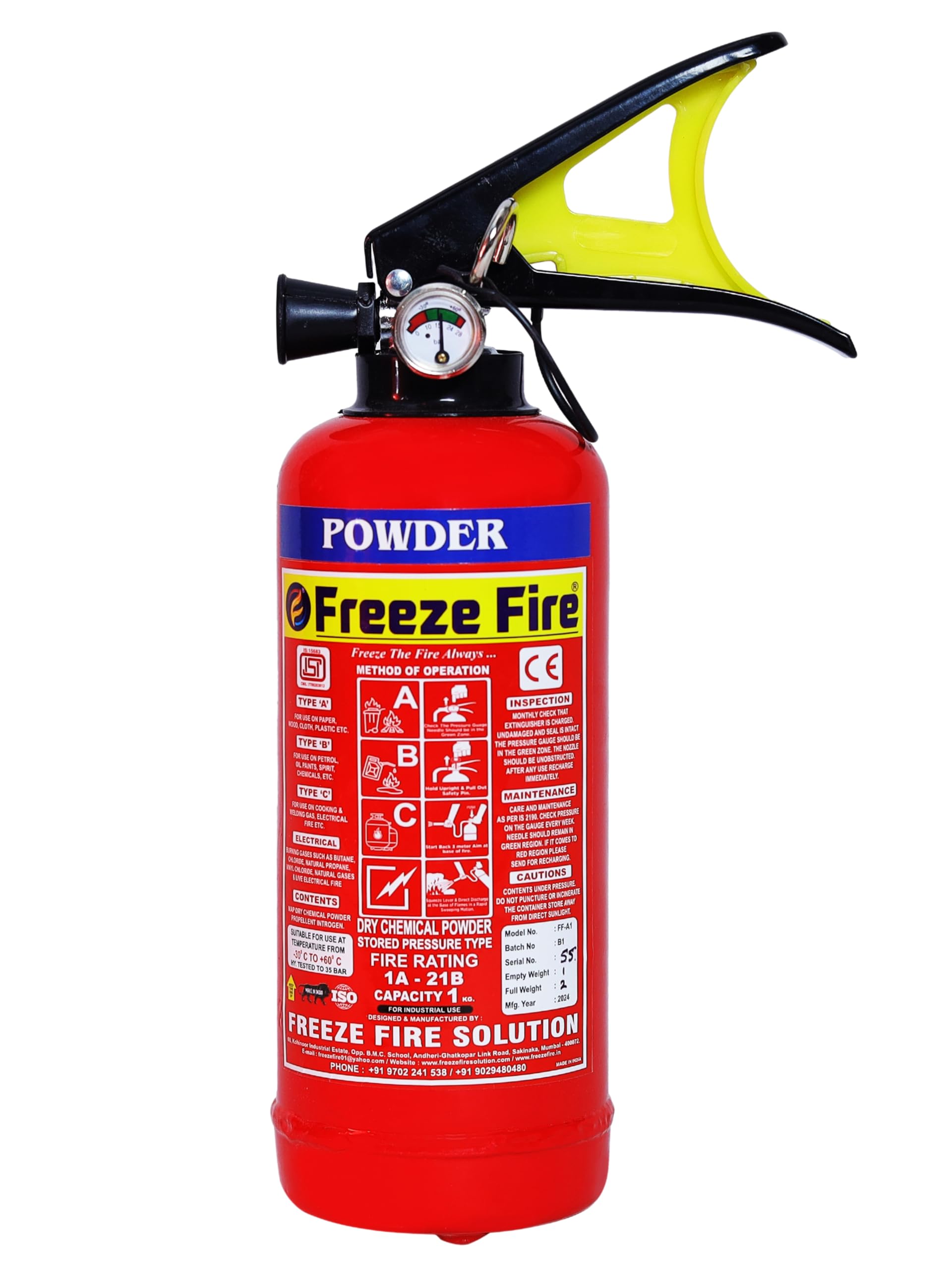 FREEZE FIRE ABC Powder Type Fire Extinguisher for Home, Office, Kitchen, Factory, Car, Truck and Much More Uses (1 Kg)-picture-33