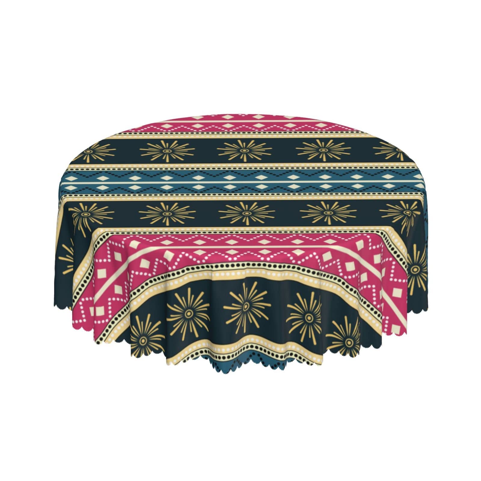 Lsjuee Ethnic Geometric Floral Native Vintage Round Tablecloth 60 Inch Printed Washable Tablecloth for Dining Party Holiday Fall Home Decorative