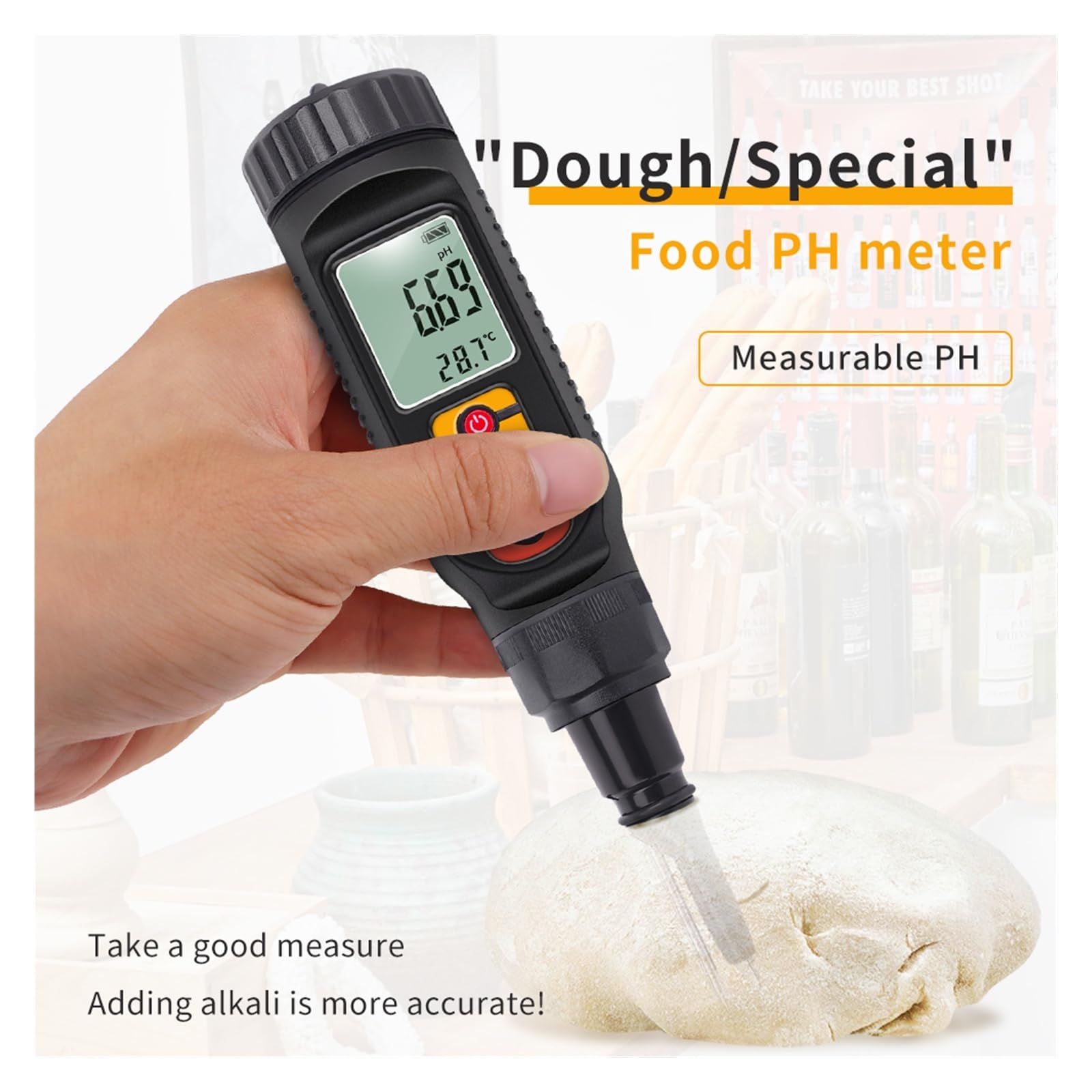 Digitales Lebensmittel-PH-Meter, Wassertemperatur-Säuretester for Obst, Käse, Fleisch, Brot, Boden-PH-Meter, 0,00–14,00,Ausgiebig getestet
