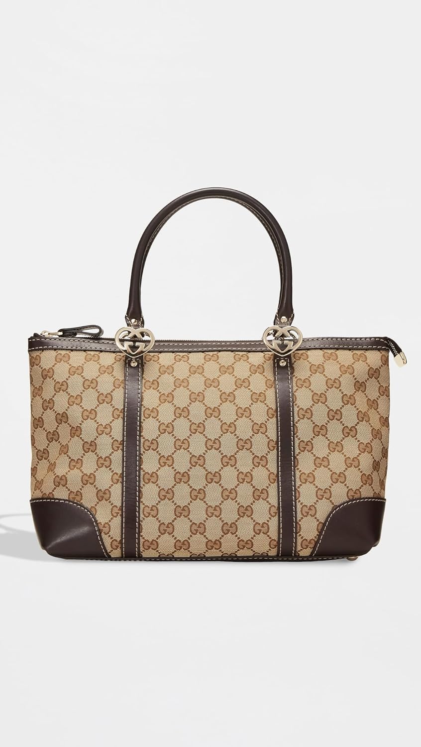 Gucci What Goes Around Comes Around Kadın Kahverengi Kanvas Sevimli Kalp Şeklinde İkinci El El Çantası