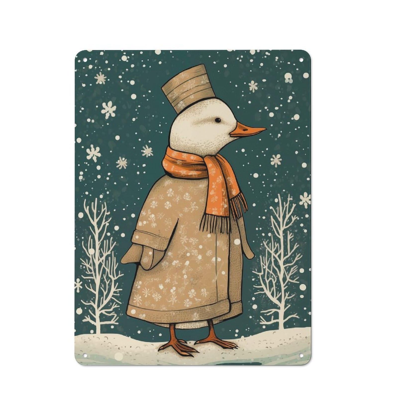 Duck Christmas Vintage Metal Sign 40x30cm, Bistro Style Bistro Wall Plaque for Cafe, Bistro, Bakery Or Restaurant
