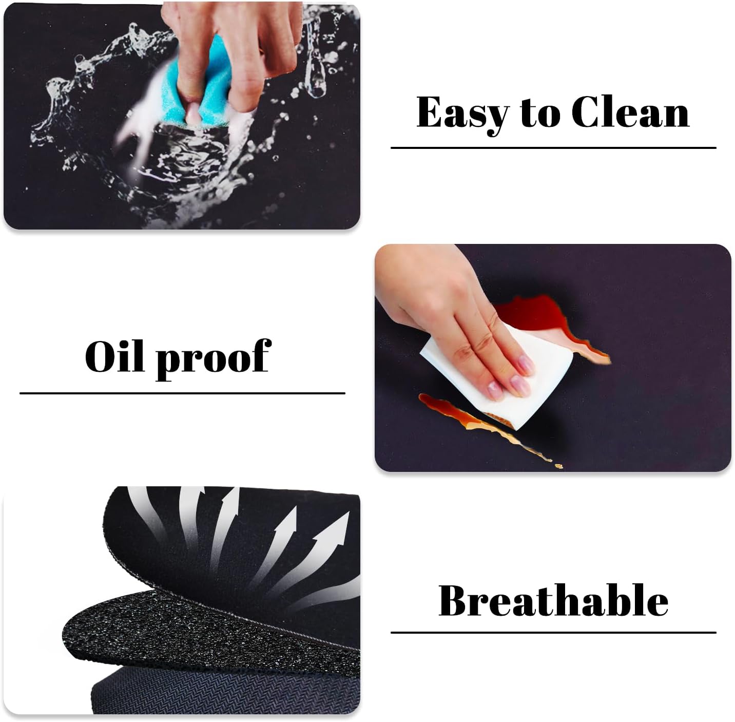 Daily Treasures 30×50cm/11.8×19.6in PU Material Coffee Mats,2Pcs Countertop Mat without Warping, Anti-Slip Under Coffee Maker Mat Counter Matt for Kitchen Worktop (Black & Coffee)