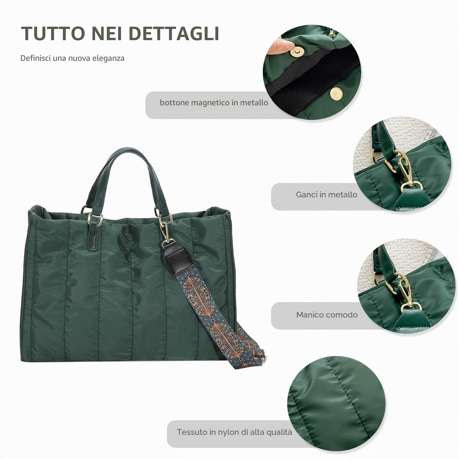 NICOLE & DORIS Large Puffer Tote Handbag for Women - Lightweight, Waterproof, Soft Shopper, Shoulder & Crossbody Bag for Work, Travel, Gym & Shopping