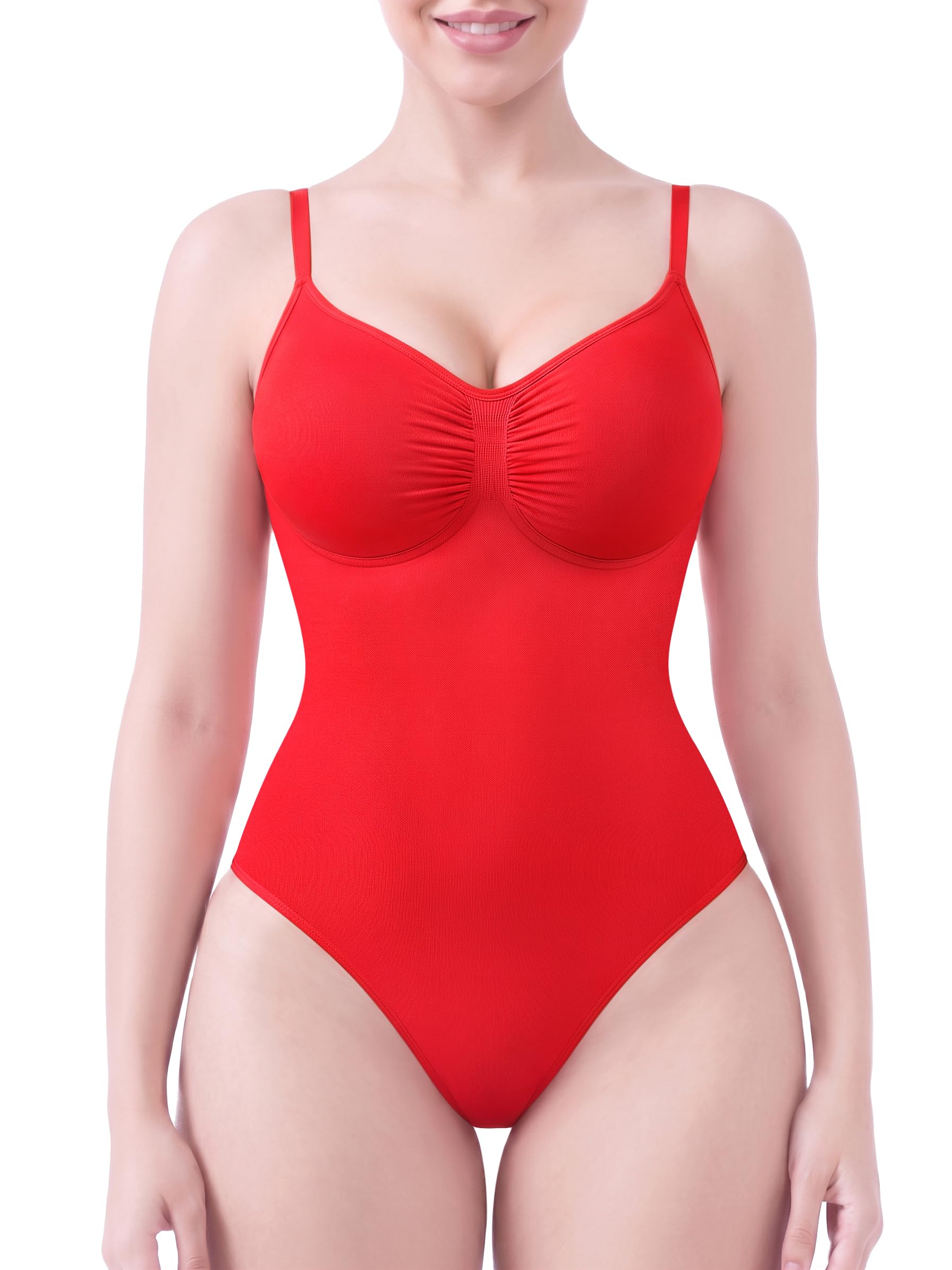SHAPERX Women's Tummy Control Shapewear Thong Bodysuit Seamless Waist Snatching Body Shaper
