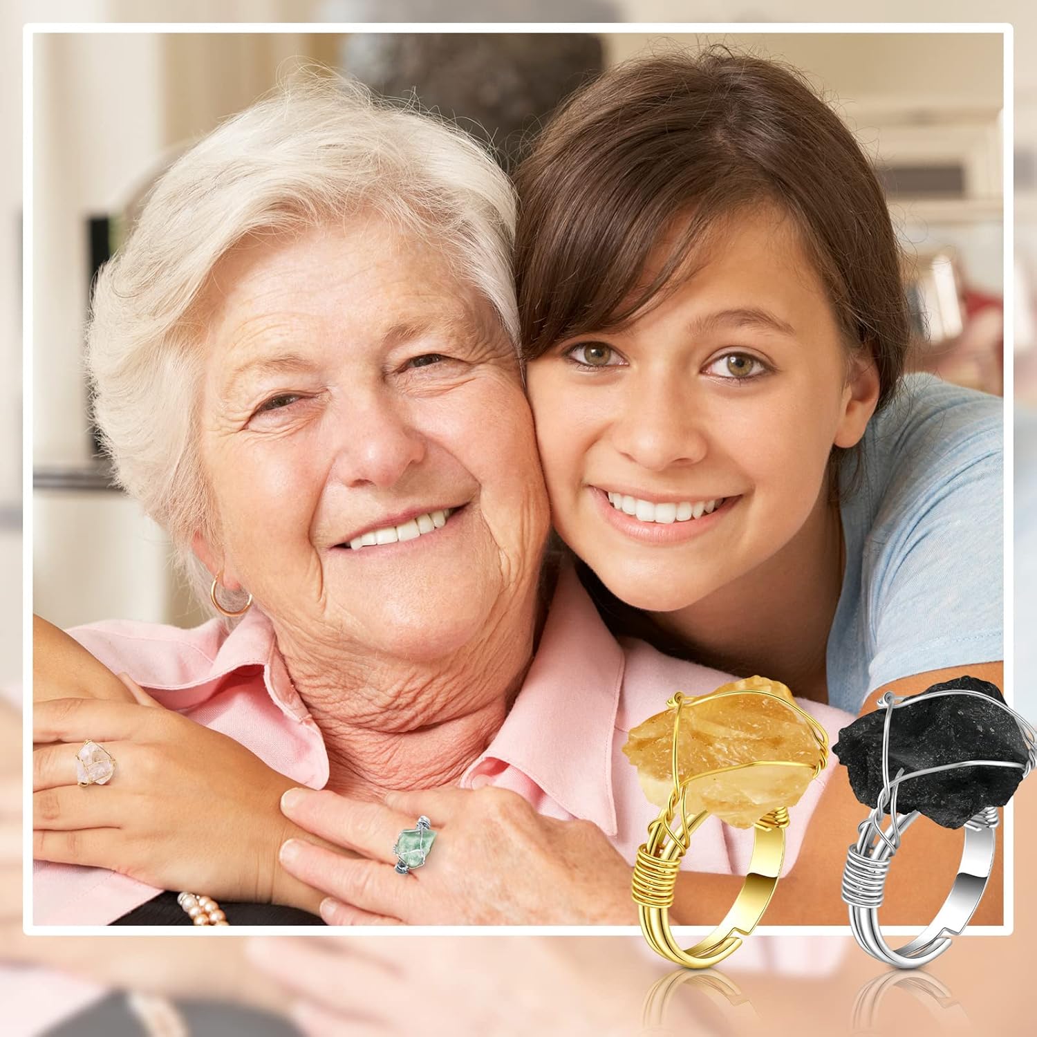 Sureio 8 Pieces Chakra Crystal Ring Healing Crystal Ring Adjustable Gemstone Rings Copper Wire Wrapped Irregular Colorful Gem Rings for Women(Silver and Gold Ring) - Image 4