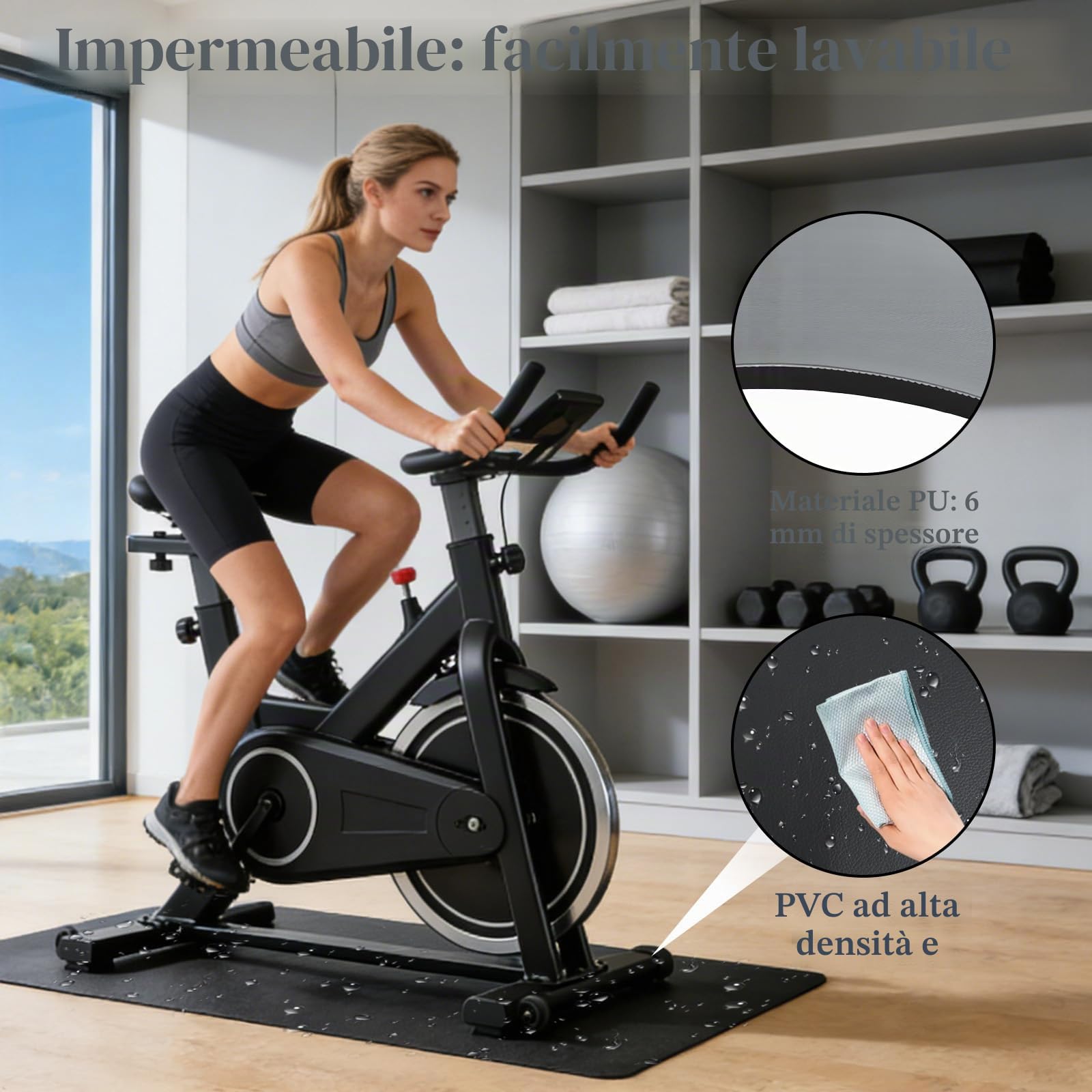 Tappetino per Tapis Roulant,Tappetino Rulli Bici in PVC Spesso 6mm,per Attrezzi per Esercizi,per Roulant,da Passeggio,Panca per Pesi,Cross Trainer,Cyclette