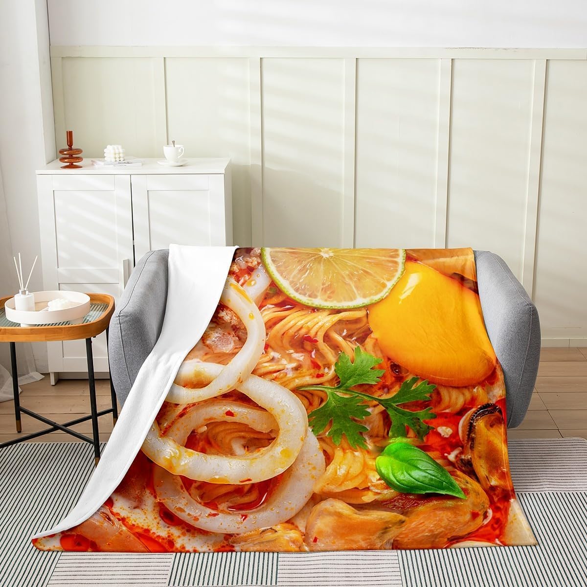 Kuscheldecke Flauschig Instant-Nudeln 3D Decke 220x240 Gourmet Essen Wohndecke Kind Weich und Warme Flanell Fleecedecke für Sofadecke Couchdecke Tagesdecke m10765
