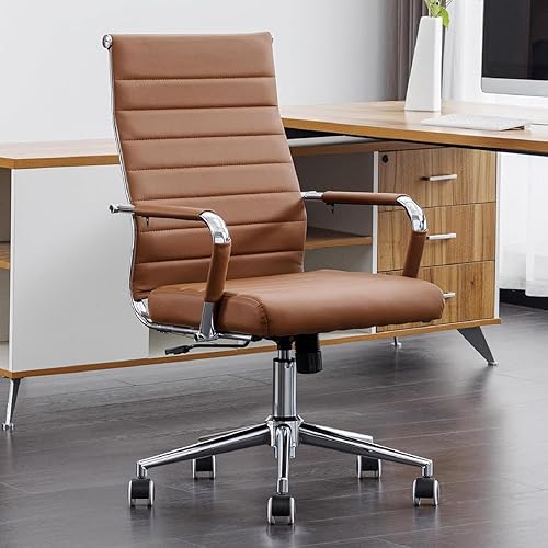 Okeysen Silla ergonómica de escritorio de oficina, modernas sillas de sala de conferencias de piel sintética, acanaladas, silla giratoria ejecutiva