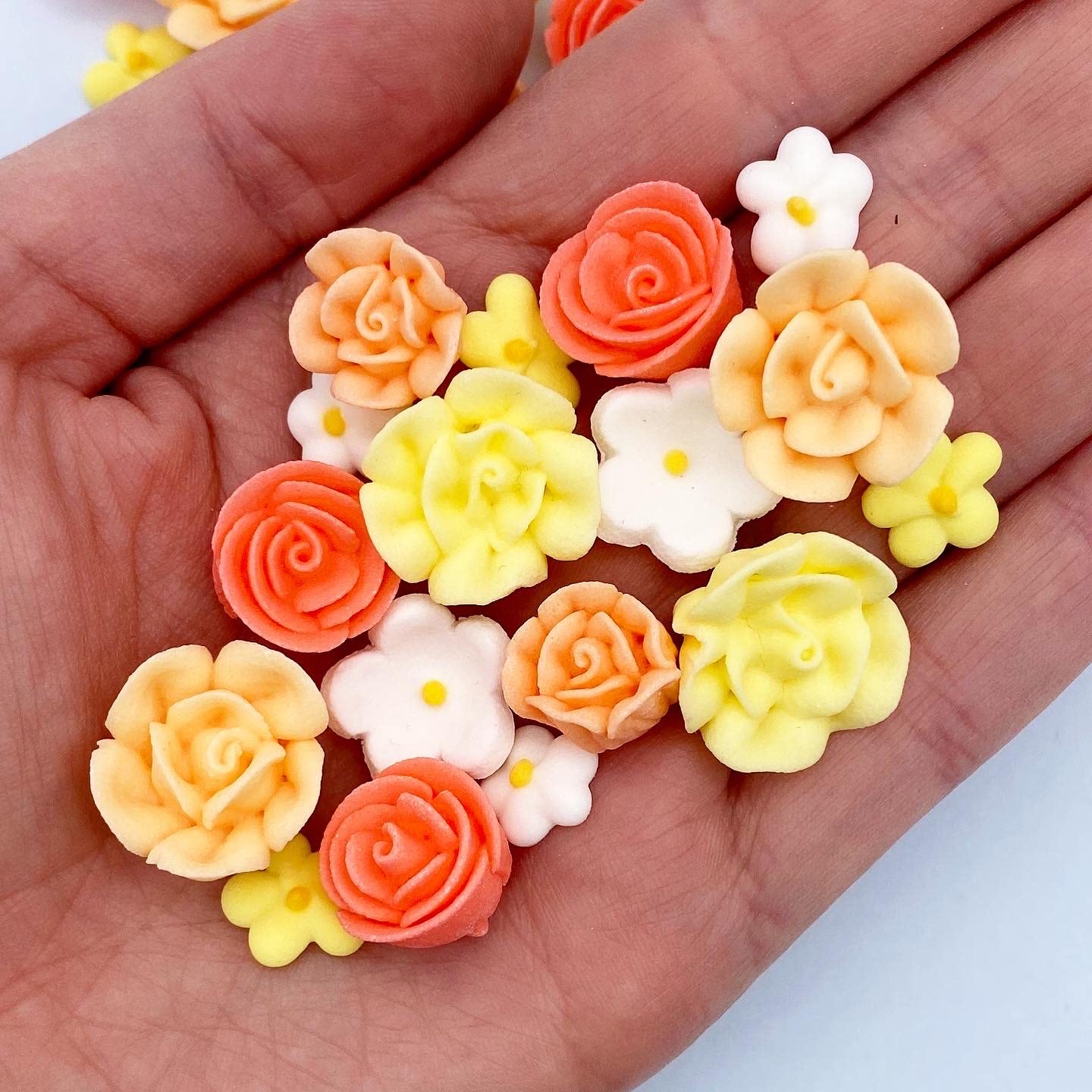 60 Honeysuckle Icing Flowers | Small Edible Roses | Peach, Coral, and Yellow Sugar Flowers | Edible Flower Sprinkles | Simply Sucré