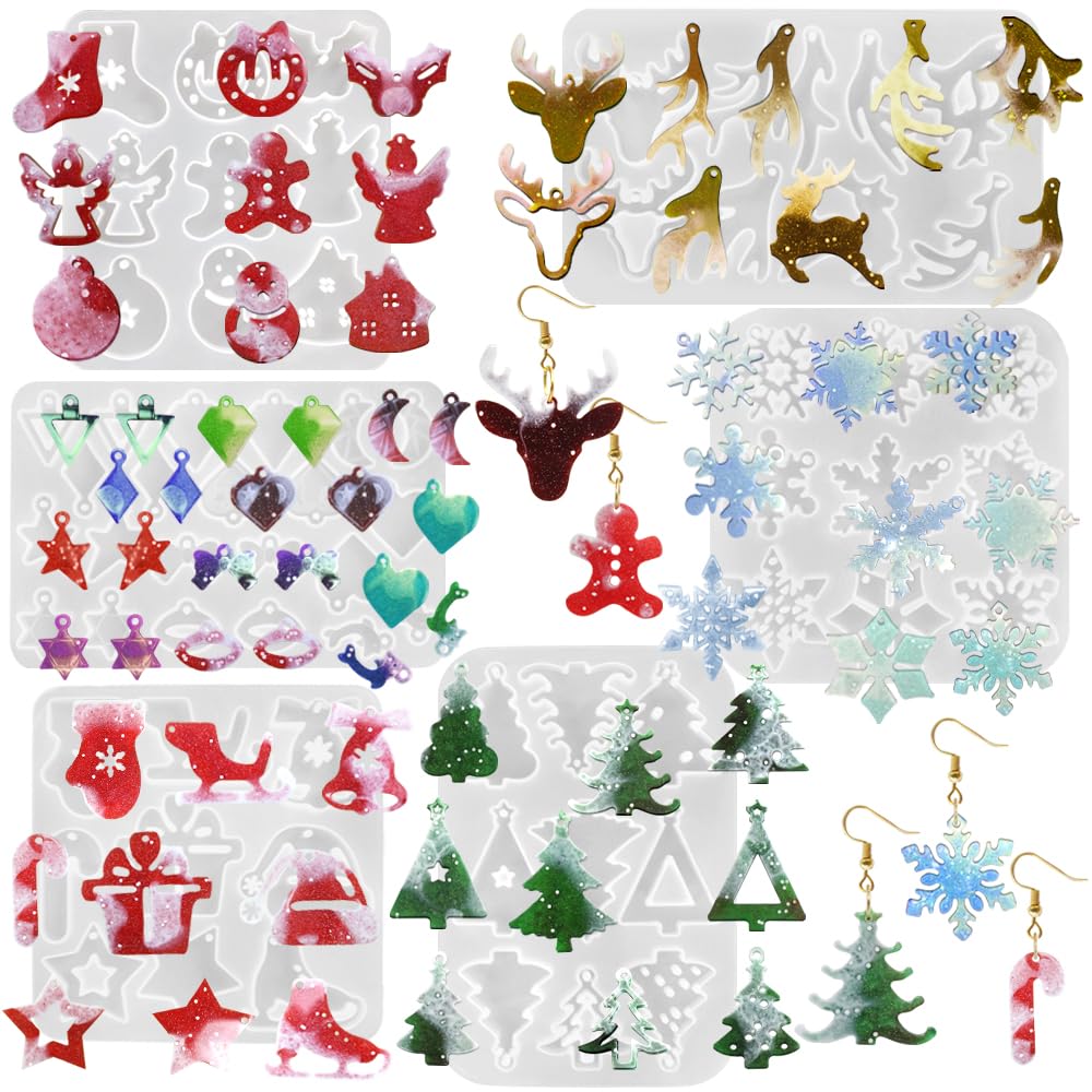 FineGood 6 Pcs Christmas Silicone Moulds for Resin Resin Jewellery Moulds Snowflake Epoxy Resin Moulds for Jewellery Making Supplies Earring Necklace