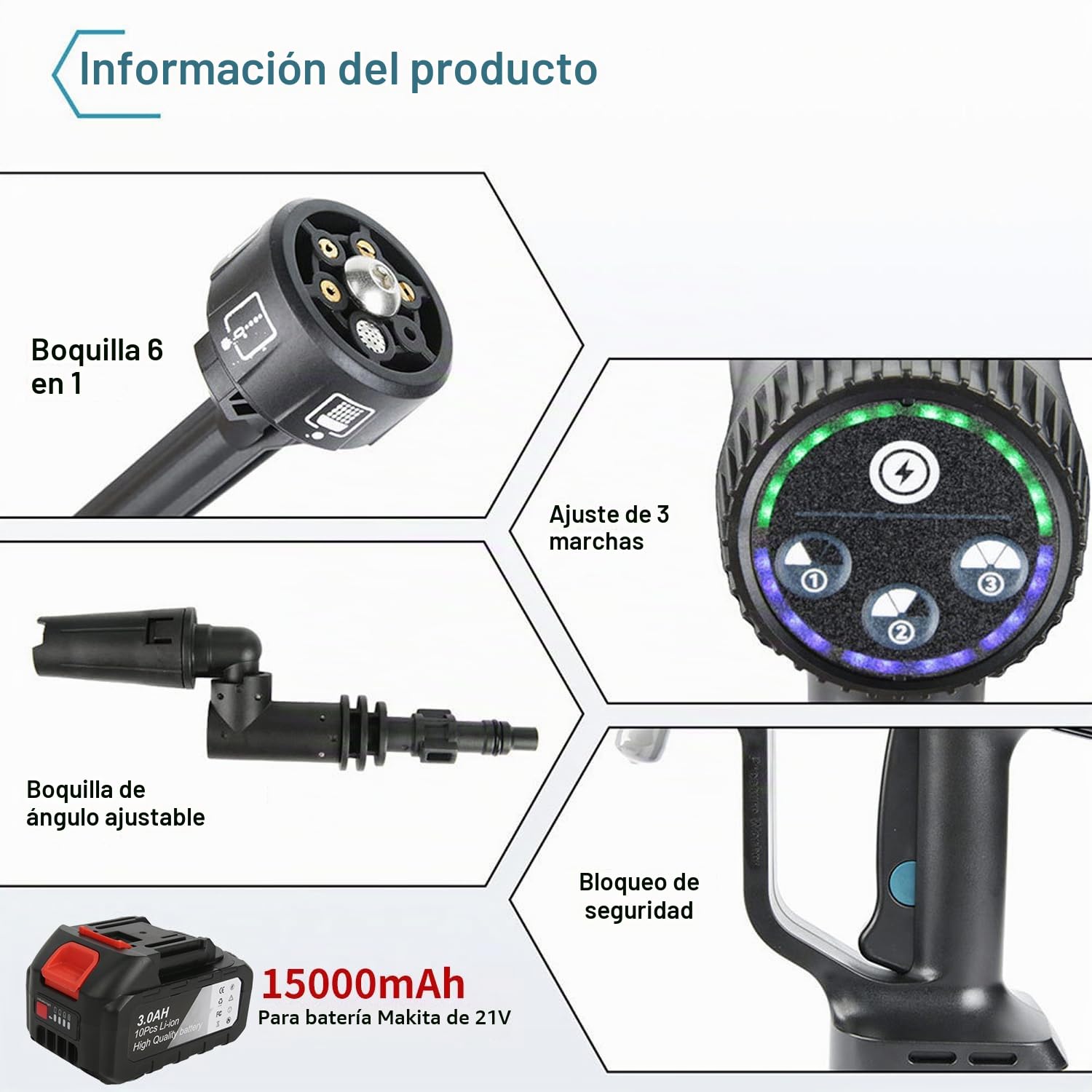 Hidrolimpiadora de Batería 21V Máx 200 Bar, Hidrolimpiadora de Alta Presion con de 3,0Ah Bateria, Press & Clean Pistola Lavado con Pantalla LCD de Potencia y de 3 Velocidades (Negro con 2 Batería)