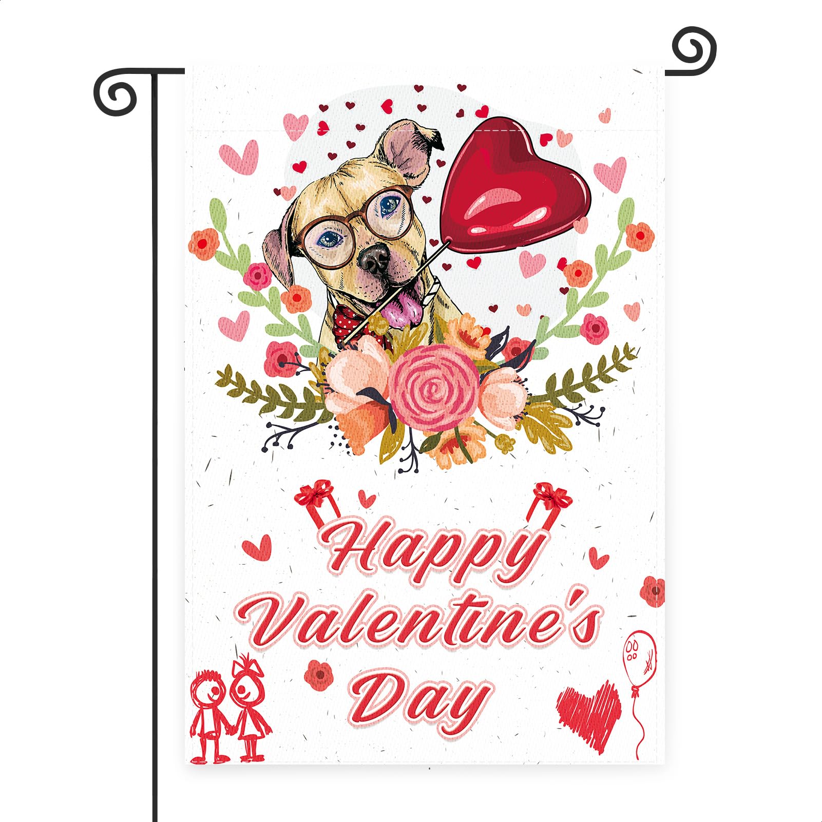 Photo 1 of 14pks Valentines Day Dog Garden Flag?12x18 Inch Golden Retriever Love Heart Rose Seasonal Outdoor Decor for Anniversary Wedding Holiday Outside Yard Flag