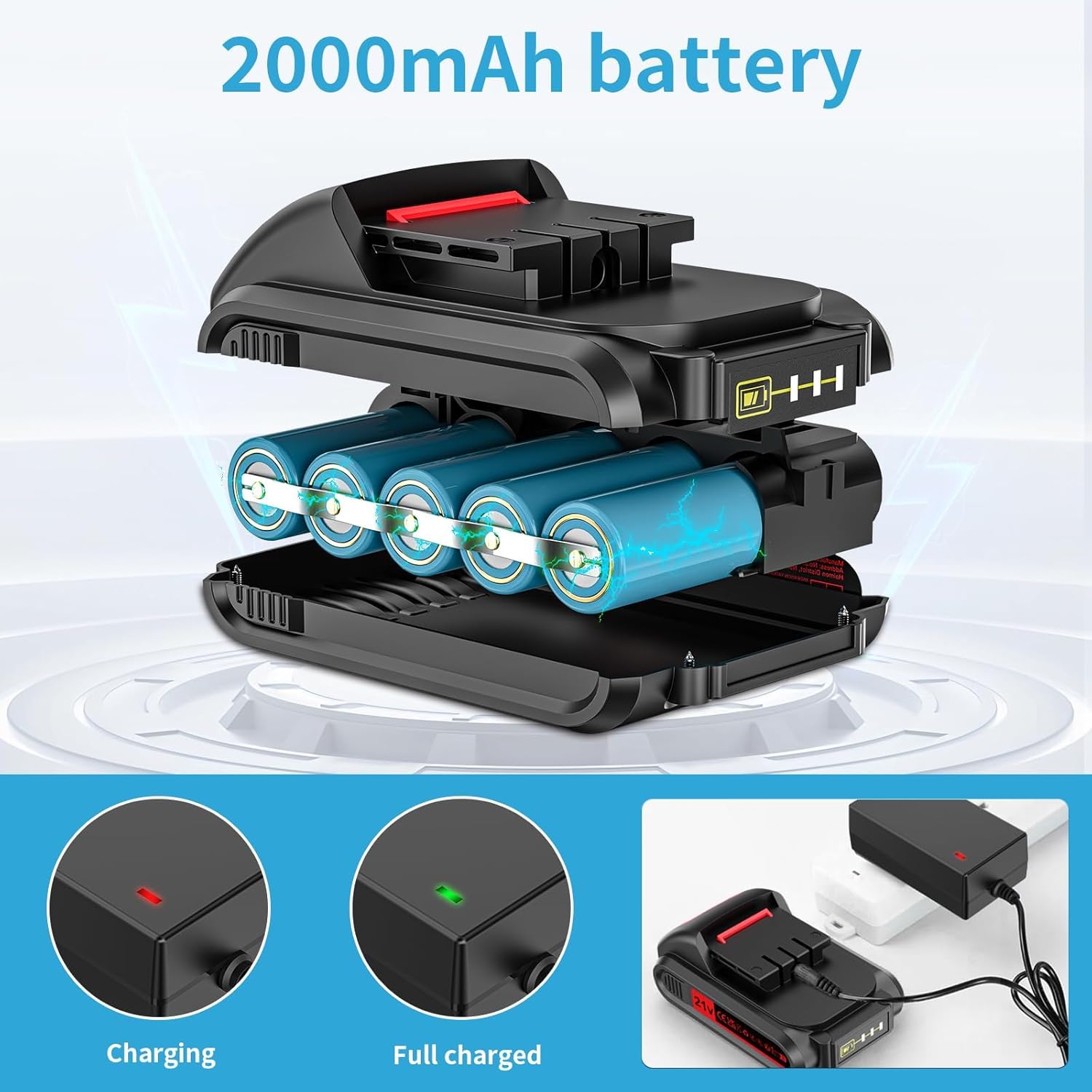 Taladro Atornillador 21V con Maletín – Pack de Bricolaje: 2 Baterías 2000mAh, 2 Velocidades, 25+3 Ajustes de Par, Mandril 10mm y 24 Accesorios – Ideal para Hogar y Montaje de Muebles (XL01-H)
