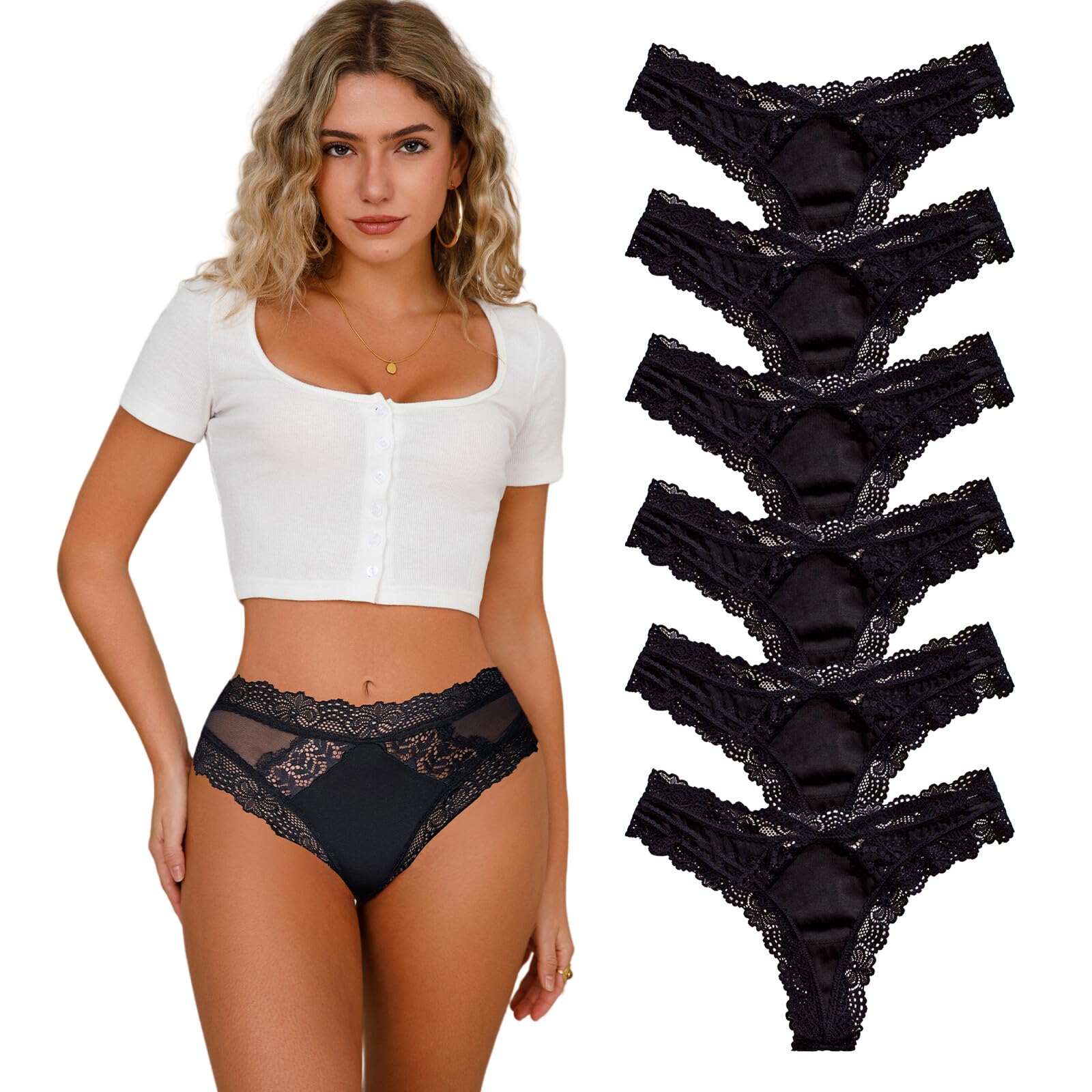 Pizzo Tanga Donna Senza Vergogna Bikini Intimo Multicolore 6 Pezzi S-XL