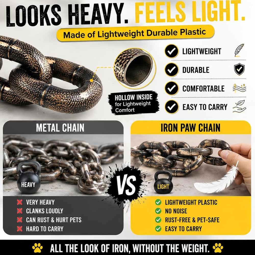 Fake Big Dog Chain, Plastic Imitating Iron Chains Looks Strong and Heavy for Small Dog/Cat Photo Props，Bronze-m