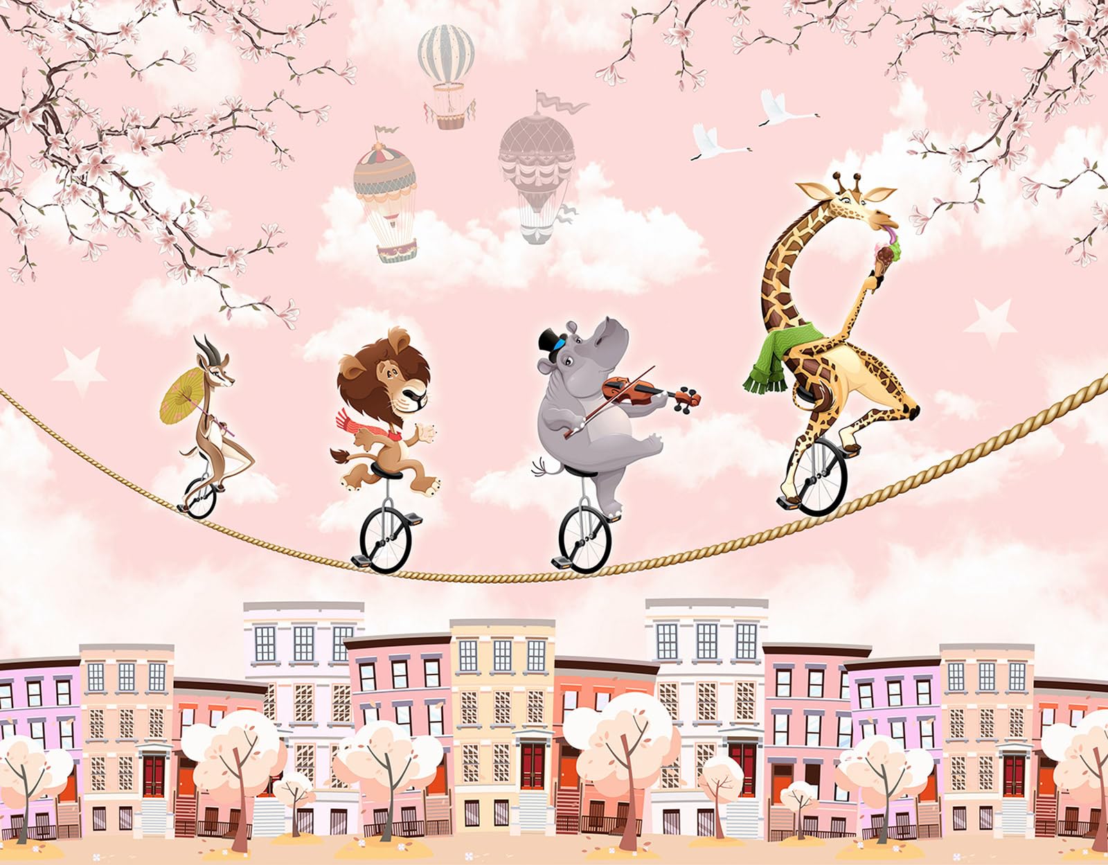 Papier peint panoramique enfants animaux Lumalea grand format 410x320 cm aux motifs doux