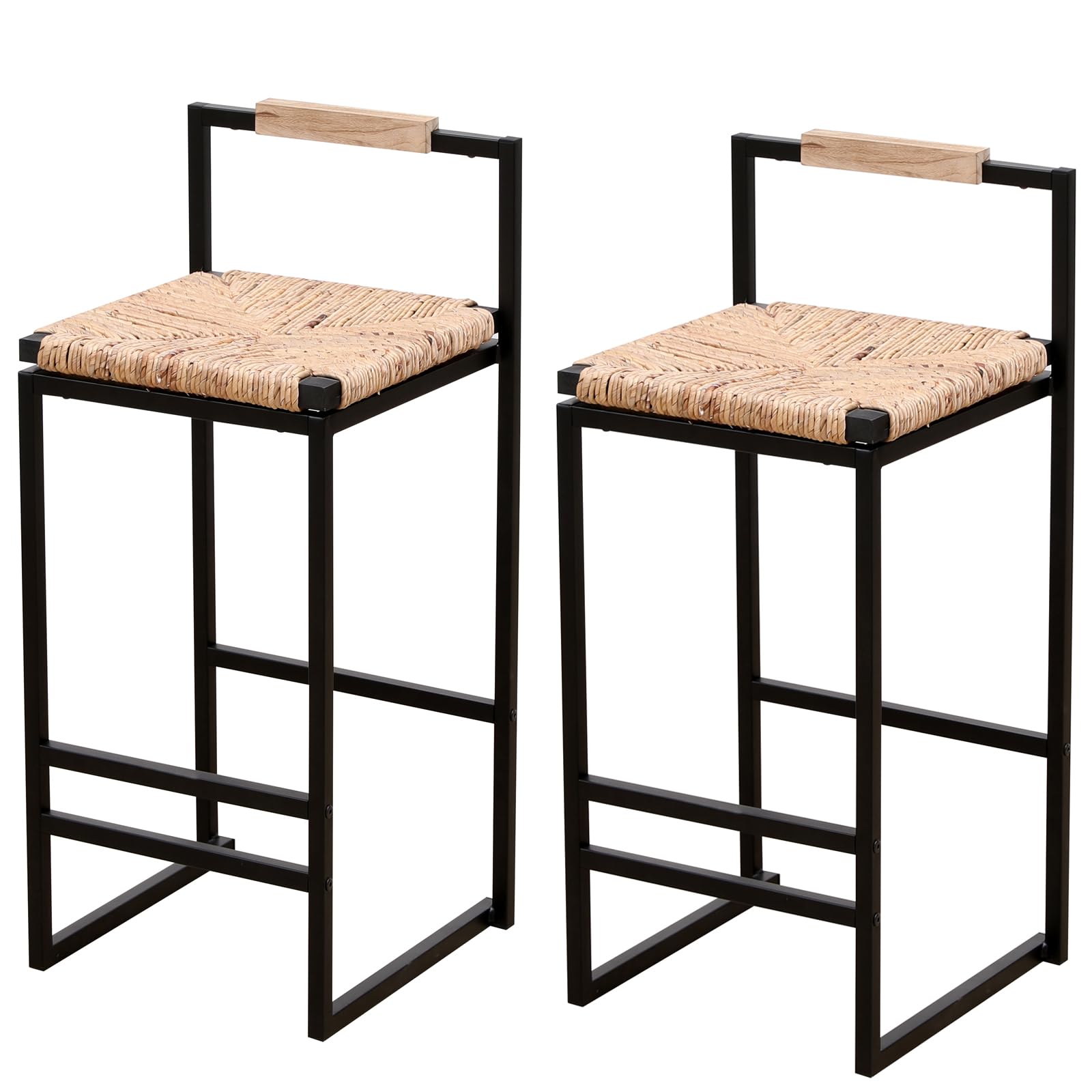 MAGLADY Bar Stools Set of 2 Weave Bar Chairs Rattan Bar Stools Wicker Kitchen Chairs with Footrest for Bar, Kitchen, Living Room Farmhouse Island Rope