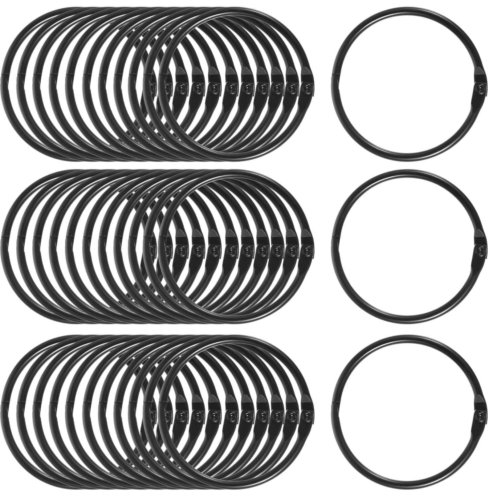 Boao 1.2 Inch Black 60 Pcs Loose Leaf Binder Rings Bulk Metal Book Rings