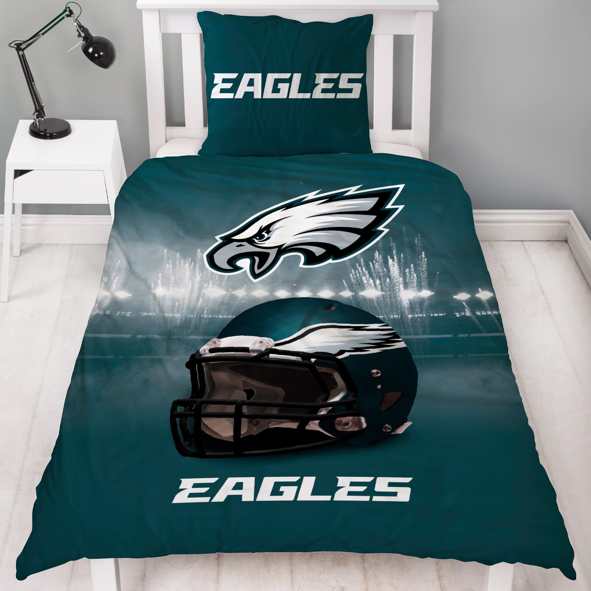 NFL Philadelphia Eagles - Juego de cama (135 x 200 cm + 80 x 80 cm, 100% algodón, calidad de linón reforzado, cremallera, tamaño alemán)