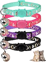 Baeuppit 4-Pack Breakaway Cat Collars with Glow-in-Dark Bells, Moons & Stars - Safe Adjustable Kitten Collars (Black, Purple, Pink, Teal) 6.9-10.7"