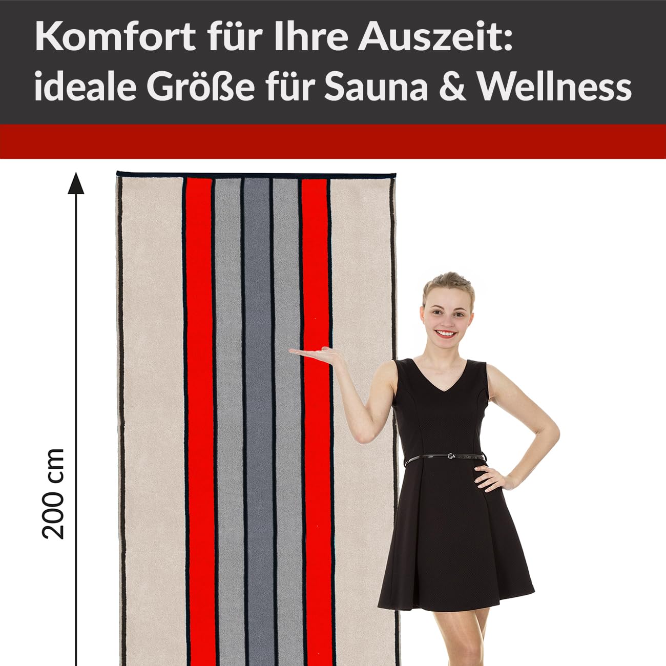 Lashuma großes Saunahandtuch 85x200 cm, Stockholm XXL Saunatuch Rot Beige | 480 GSM Frottee aus 100 % Baumwolle, saugstark und weich, für Damen und Herren, geeignet für Sauna, Wellness und Bad