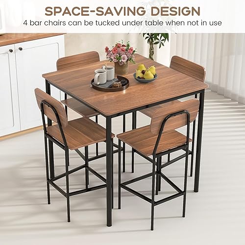 Miniatura 2 de Giantex Juego de mesa de comedor de 5 piezas con mesa de altura de mostrador y 4 taburetes de bar, juego de mesa de comedor de cocina industrial con