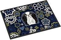 Vista 198 de Caroline's Treasures BB1449JMAT - Tapete de bienvenida de carlino negro, 24 x 36 pulgadas, tapete azul para puerta delantera, para interiores