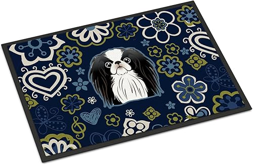 Miniatura 198 de Caroline's Treasures BB1449JMAT - Tapete de bienvenida de carlino negro, 24 x 36 pulgadas, tapete azul para puerta delantera, para interiores