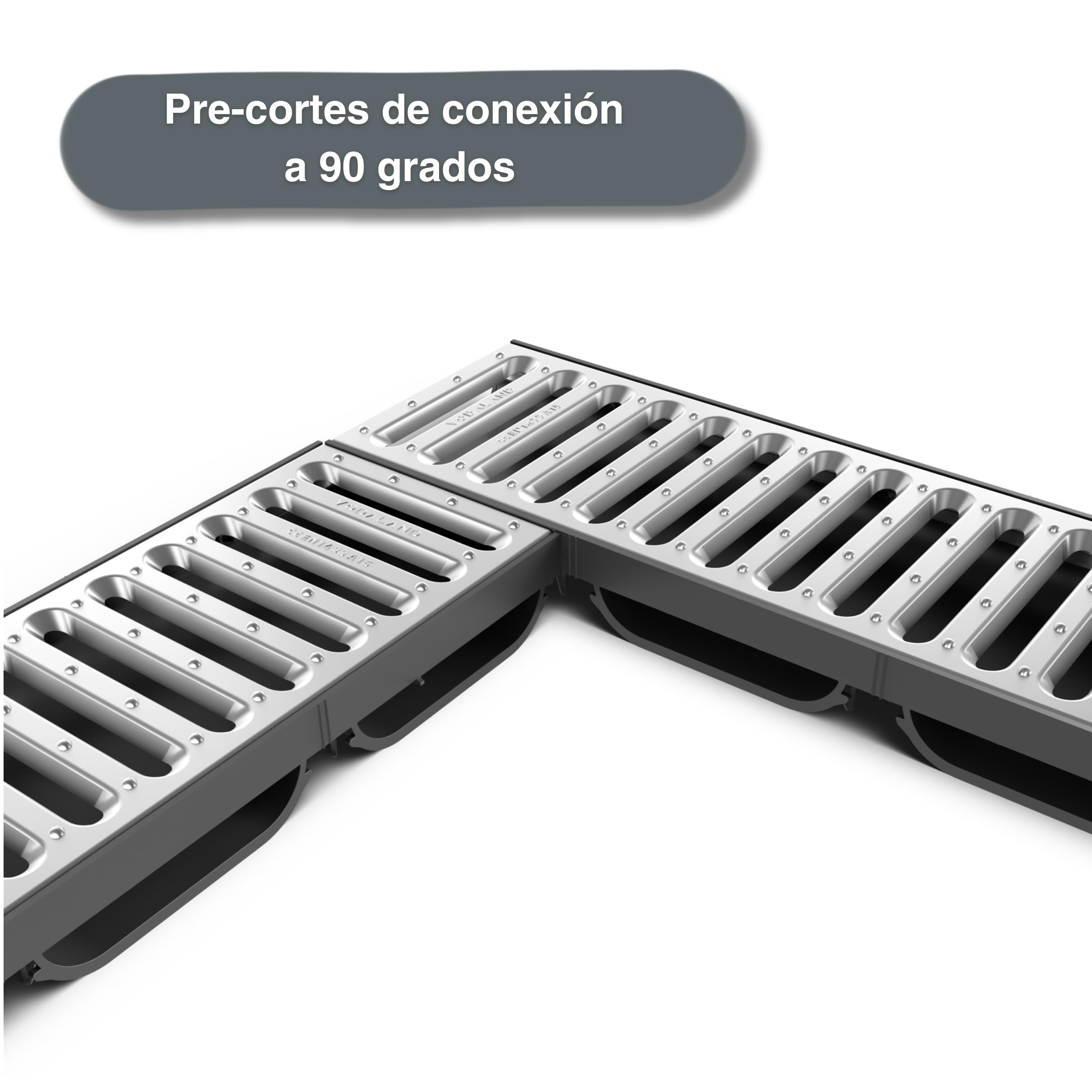 VODALAND EASY LOW – Canaleta de Drenaje con Rejilla de Acero Inoxidable | Perfil Bajo 40 mm | Clase A15 (hasta 1.500 kg) | Drenaje Discreto en Terrazas, Patios y Espacios Exteriores - Kit de 3 metros