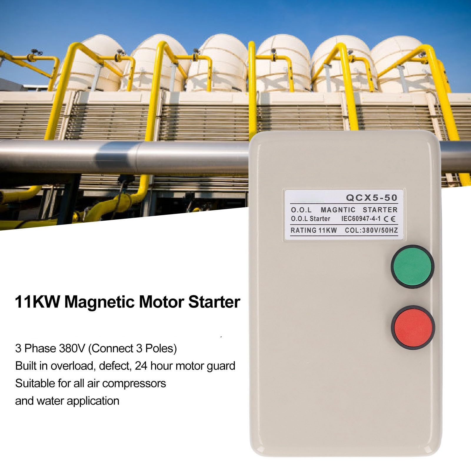 FTVOGUE Arrancador de Motor Magnético de 11 KW, Interruptor de Control de Motor Eléctrico de Hierro, 380 V, 28 A 45 A, Protector de Sobrecarga Compacto para Motores Trifásicos, Compresores de Aire,