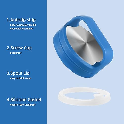 Miniatura 5 de Ideus Botella de agua aislada de acero inoxidable con popote y tapas de boca ancha, termo deportivo reutilizable de doble pared con 3 tapas a prueba