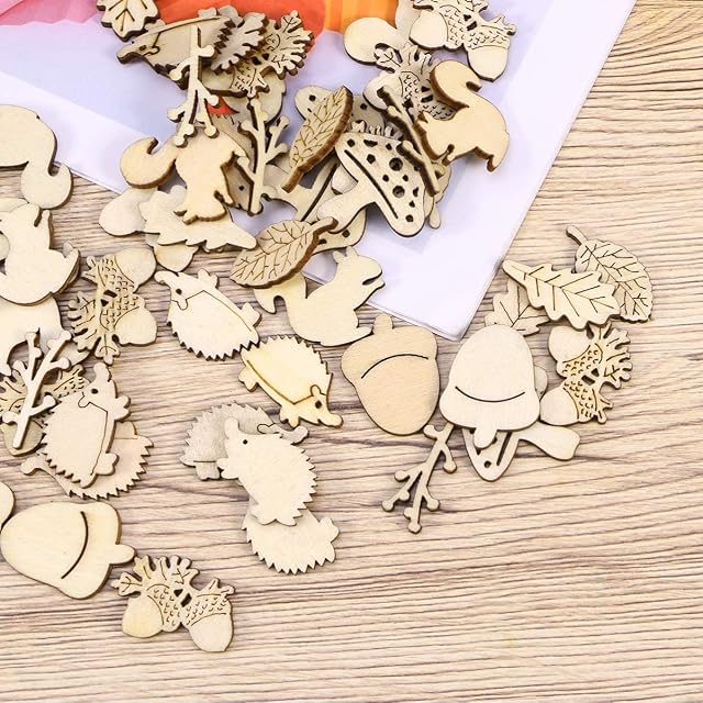 Tomaibaby 50Pcs Wooden Slices - Different Animal and Plant Shapes Handmade Wooden Slices - Christmas Embellishments Ornaments for DIY Party Craft Tag Wedding Decoration