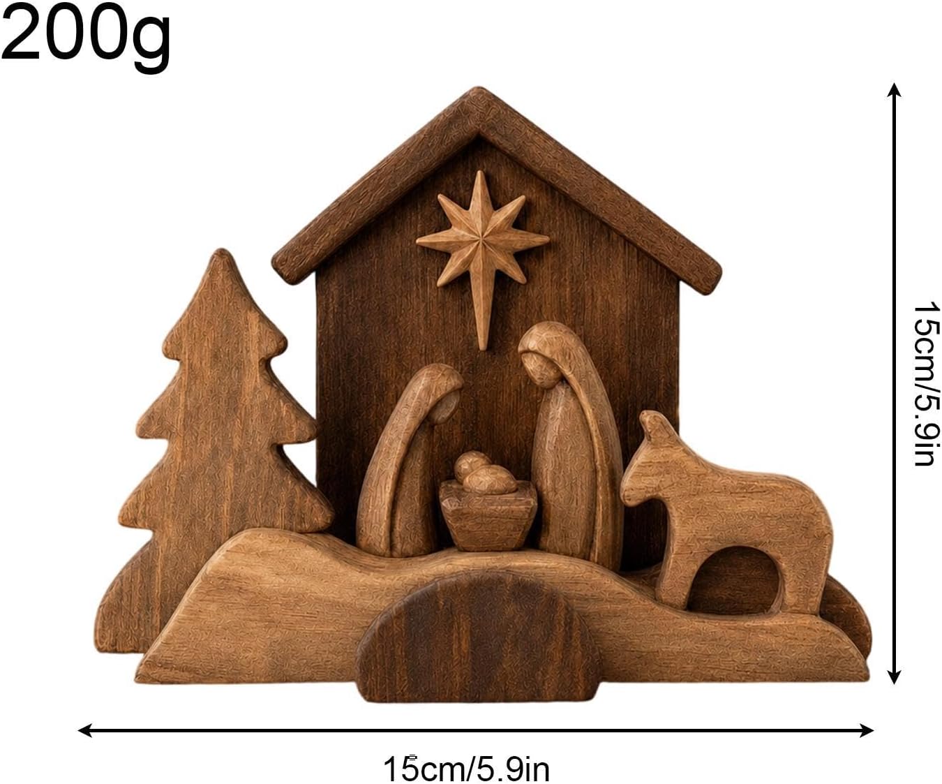 Wooden Nativity Scene, Christmas Manger Decor, Religious Tabletop Ornament