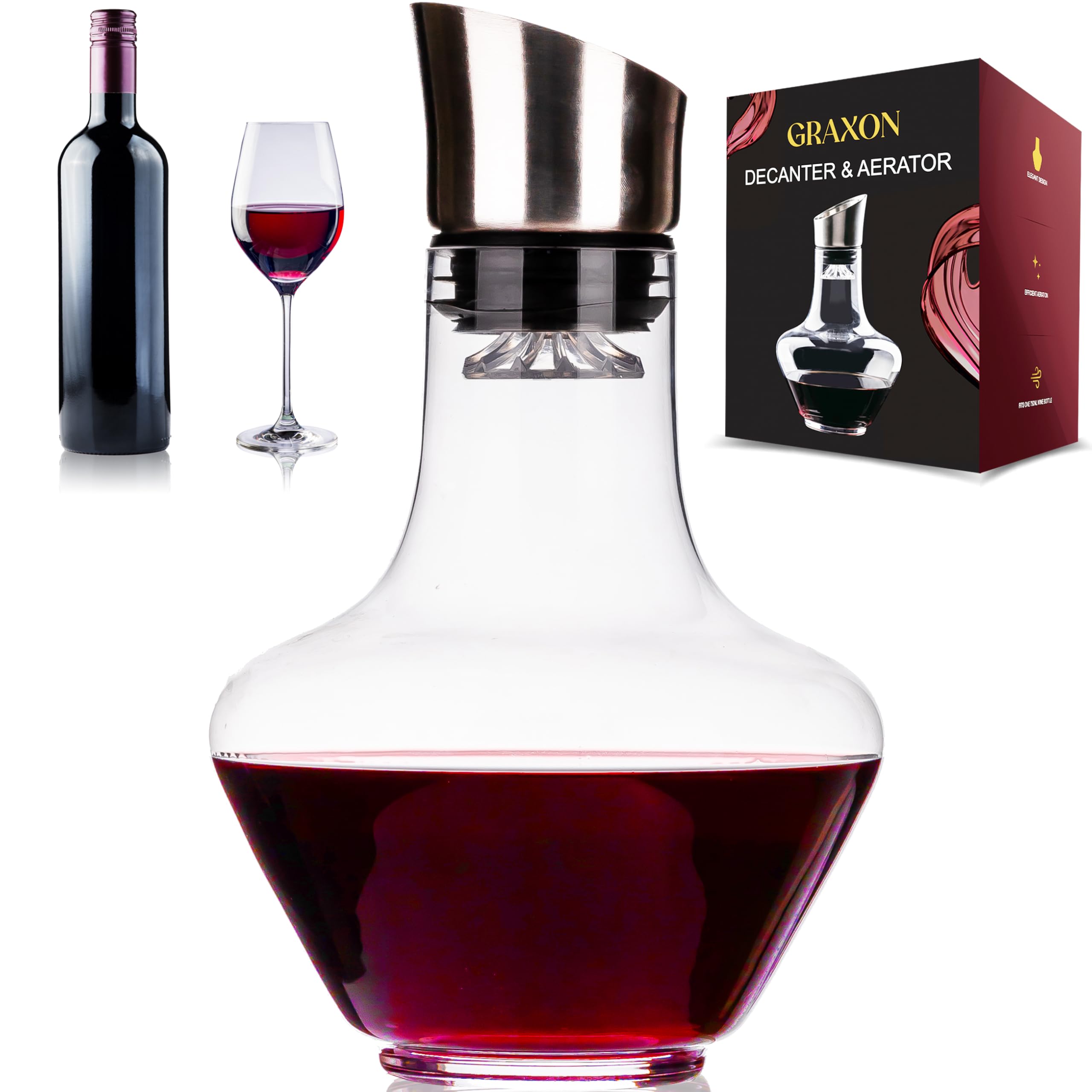 wine decanter with aerator 750ml crystal glass elegant one-bottle wine aerating decanter for enhanced flavor amp aroma