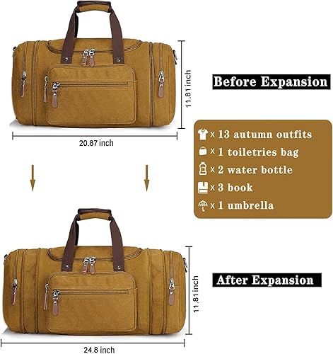 Miniatura 3 de Sechunk Bolsa de lona de cuero grande al aire libre bolsa de hombro, Amarillo, Sencillo