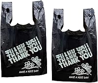 Vista 3 de YoYoRain Bolsas de agradecimiento negras, bolsas de 22 mics, bolsas de plástico negras con asa, bolsa de compras de comestibles Bolsa