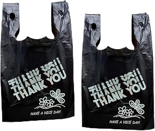 Miniatura 3 de YoYoRain Bolsas de agradecimiento negras, bolsas de 22 mics, bolsas de plástico negras con asa, bolsa de compras de comestibles Bolsa de