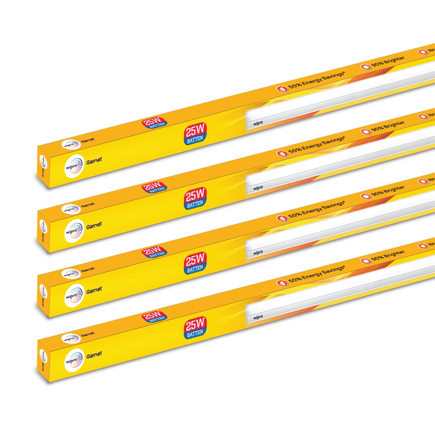 wipro Garnet 25W LED Batten for Living Room & Bedroom | Bright & Energy Efficient Tubelight for Home | Cool Day Light (6500K) with UPTO 2500 lumen|4Feet, Pack of 4