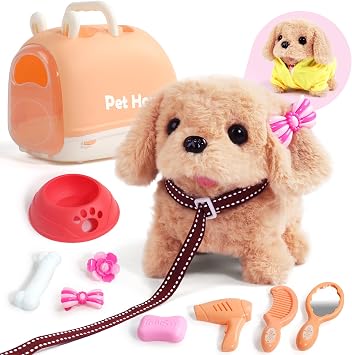 Robot Dog Toy for Girls Kids, 11 Pcs Interactive Mini Realistic Robot Puppy Toys for 3 4 5 6 Year Old Girls Boys, Interactive Pet Care Pretend Play Set, Walking Dog Toy Birthday Gifts for Girls 3-8