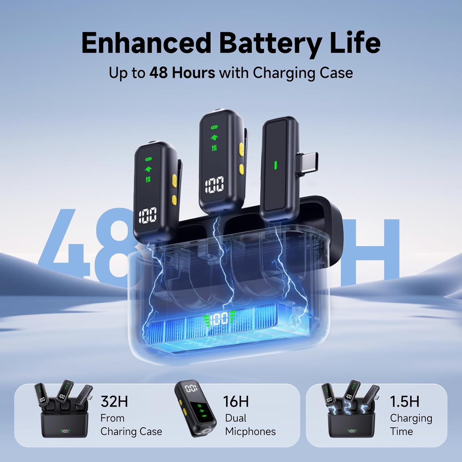 3 in 1 Wireless lavalier Microphone for Camera iPhone Android Phone Mini Microphones,130ft 16h Battery, Noise Canceling Lapel Mic System for Speaker Recording Video Facebook tiktok - Image 3