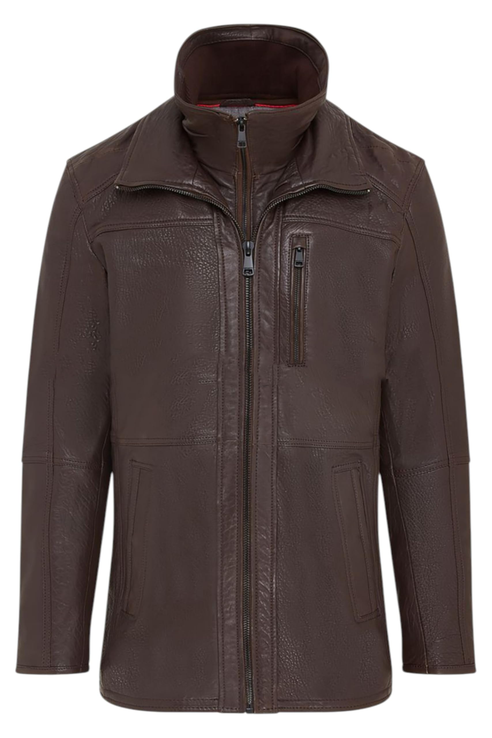 Men’s Brown Leather Classic Jacket Mid Length Warm Casual Biker Coat - 100% Genuine Lambskin Leather