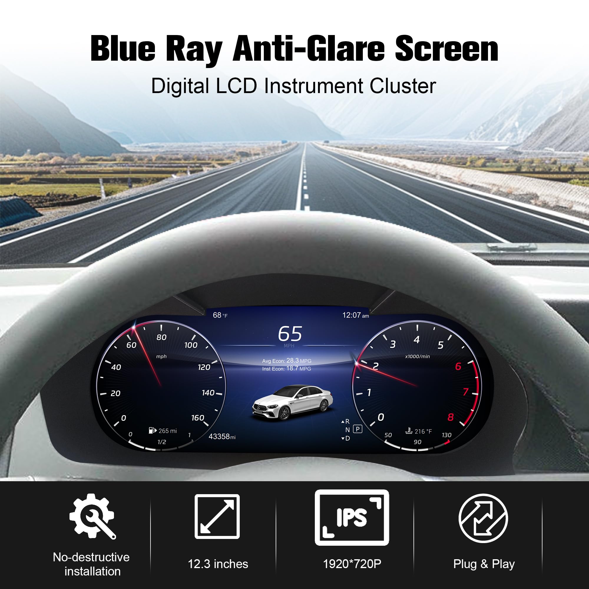 Cuadro de instrumentos digital de 12,3'' para el velocímetro del indicador de salpicadero Benz C200L C/GLC W205/W253