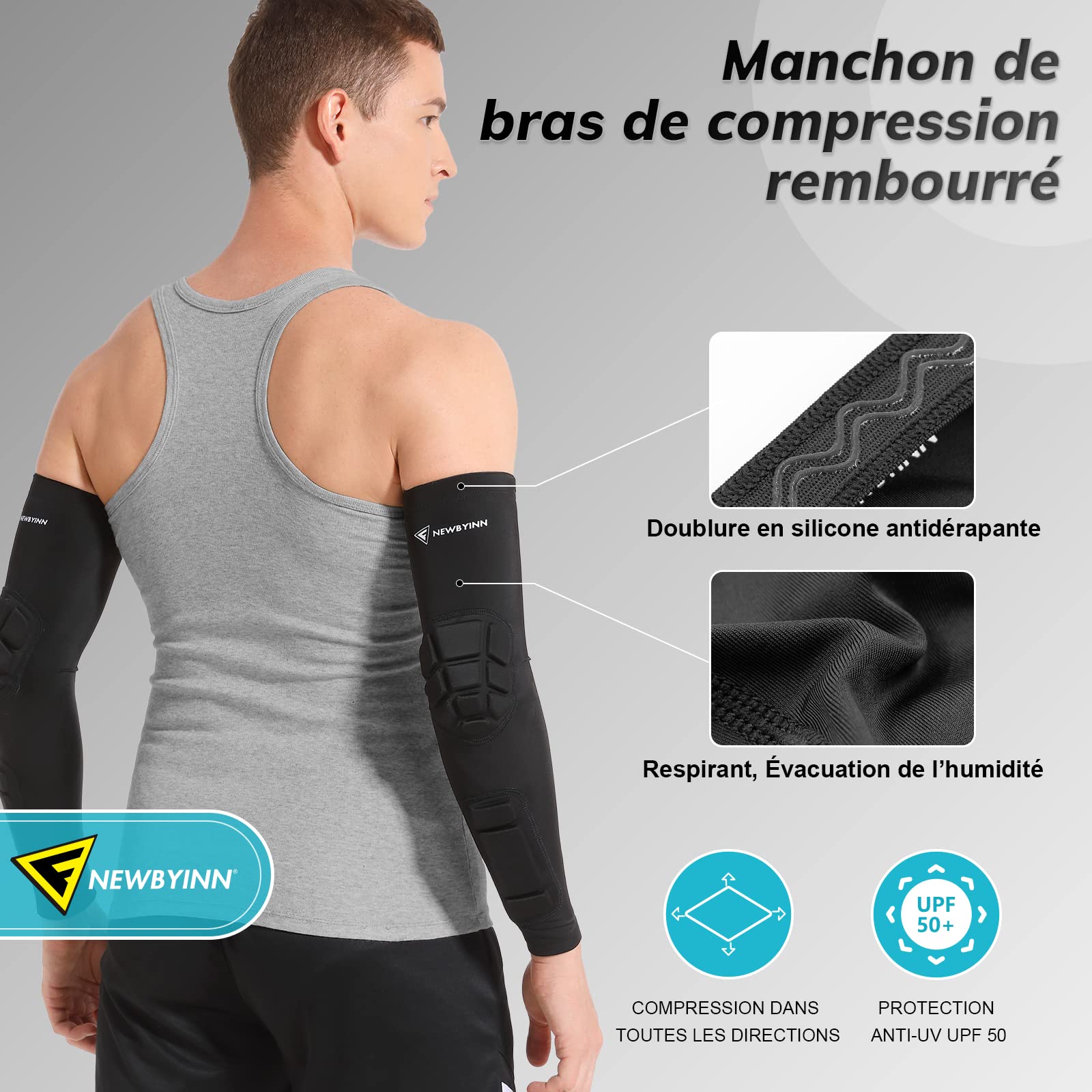 Newbyinn Manche Coude Rembourré 1 Paire, Coudiere Manchette Protection Avant Bras Coude pour Volleyball Basketball Football