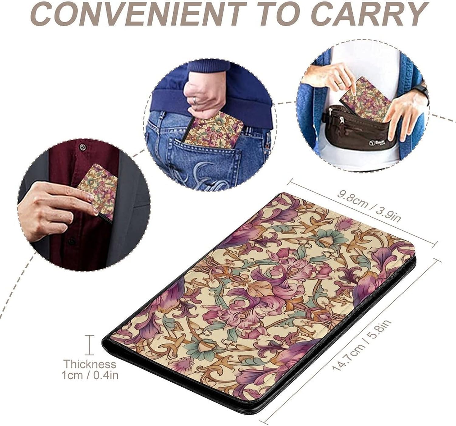 Cute Passport Holder for Travel,Personalized Multi-Functional Passport Cover with Card Slots,Slim Purple Flower Printed Passport Wallet for Women Men